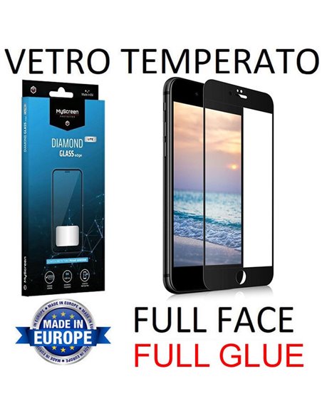 PELLICOLA per APPLE IPHONE SE (2020/2022), IPHONE 8, IPHONE 7 - VETRO FULL FACE 9H-FULL GLUE CORNICE NERA MYSCREEN DIAMOND LITE