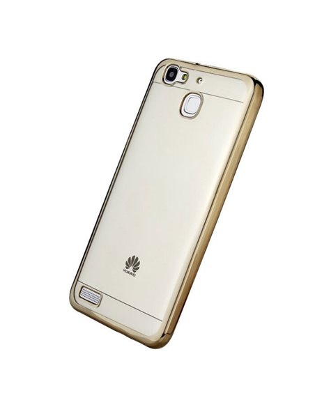 CUSTODIA per HUAWEI P8 LITE SMART, GR3, ENJOY 5S IN GEL TPU SILICONE TRASPARENTE CON CORNICE COLORE ORO