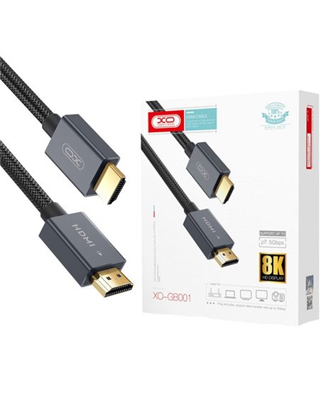 CAVO HDMI MASCHIO / HDMI MASCHIO 19 PIN VERSIONE 2.1 3D 8K ULTRA HD 60HZ CONNETTORI PLACCATI ORO - LUNGHEZZA 5MT NERO XO