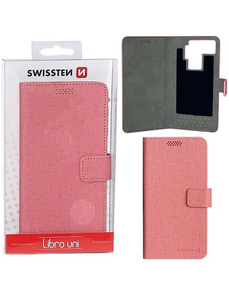 CUSTODIA FLIP ORIZZONTALE UNIVERSALE ROSA con FISSAGGIO ADESIVO DIMENSIONI 158 X 80 mm MISURA 'XL' SWISSTEN BLISTER