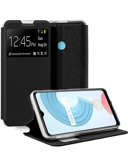 CUSTODIA per REALME C21 - FLIP ORIZZONTALE con FINESTRA ID, INTERNO IN TPU SILICONE E CHIUSURA MAGNETICA INVISIBILE COLORE NERO