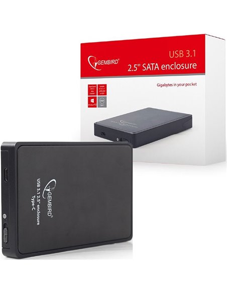 BOX ESTERNO 2.5' HDD SATA USB TYPE-C 3.1 EE2-U31S-1 PER HARD DISK COLORE NERO GEMBIRD BLISTER