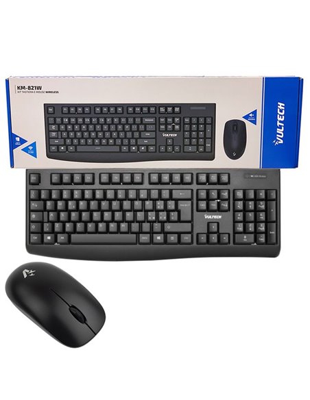 KIT TASTIERA MULTIMEDIALE E MOUSE WIRELESS 2.4Ghz CON DISTANZA DI FUNZIONAMENTO FINO A 10MT COLORE NERO VULTECH BLISTER