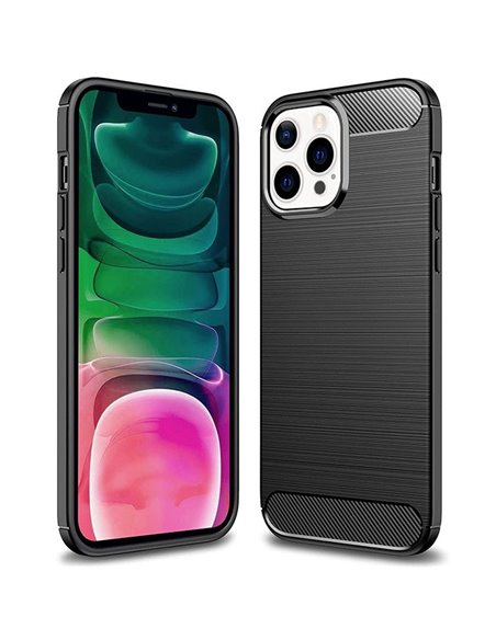 CUSTODIA per APPLE IPHONE 13 PRO (6.1') IN GEL TPU EFFETTO METALLICO CON INSERTI IN FANTASIA CARBONIO COLORE NERO