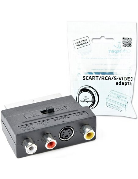 ADATTATORE SCART COMMUTABILE IN/OUT A RCA E ENTRATA S-VIDEO - COLORE NERO CABLEXPERT
