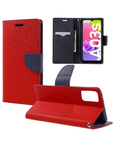 CUSTODIA per SAMSUNG GALAXY A03s (SM-A037F) - FLIP ORIZZONTALE CON STAND, INTERNO IN TPU E PORTA CARTE COLORE ROSSO