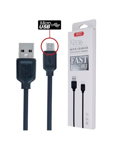 CAVO MICRO USB CON SUPPORTO DI RICARICA QUICK CHARGER (MAX 2.1A) - LUNGHEZZA 1 MT COLORE NERO XO NB36 BLISTER