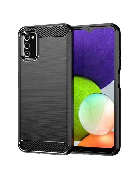 CUSTODIA per SAMSUNG GALAXY A03s (SM-A037F) GEL TPU SILICONE EFFETTO METALLICO CON INSERTI IN CARBONIO NERO