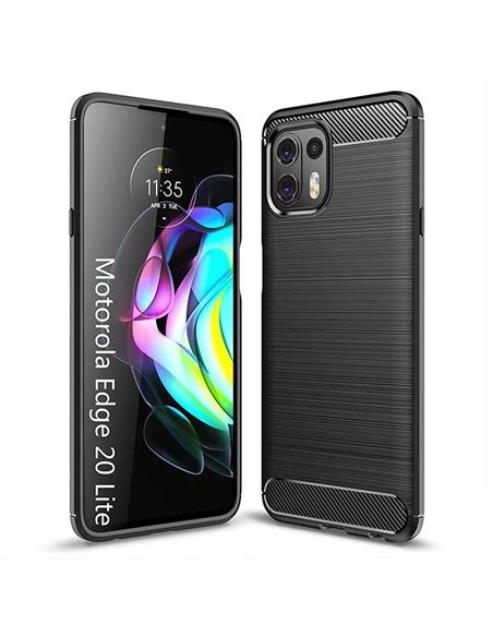 CUSTODIA per MOTOROLA EDGE 20 LITE (4G/5G) IN GEL TPU SILICONE EFFETTO METALLICO CON INSERTI IN FANTASIA CARBONIO COLORE NERO