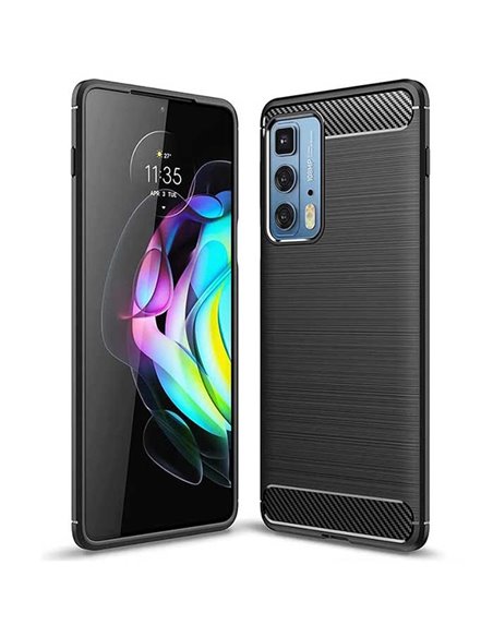 CUSTODIA per MOTOROLA EDGE 20 PRO 5G, EDGE S PRO IN GEL TPU SILICONE EFFETTO METALLICO CON INSERTI IN FANTASIA CARBONIO NERO