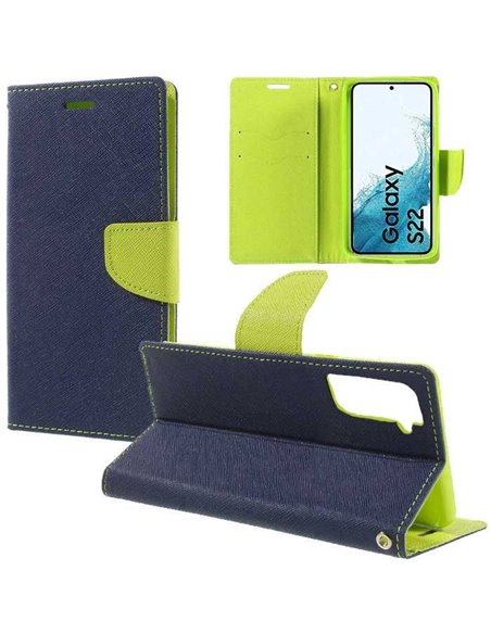 CUSTODIA per SAMSUNG GALAXY S22 5G (SM-S901B) - FLIP ORIZZONTALE CON STAND, INTERNO IN TPU SILICONE E PORTA CARTE COLORE BLU