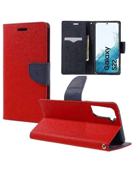 CUSTODIA per SAMSUNG GALAXY S22 5G (SM-S901B) - FLIP ORIZZONTALE CON STAND, INTERNO IN TPU SILICONE E PORTA CARTE COLORE ROSSO