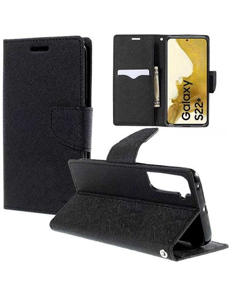 CUSTODIA per SAMSUNG GALAXY S22 PLUS 5G (SM-S906B) - FLIP ORIZZONTALE CON STAND, INTERNO IN TPU SILICONE E PORTA CARTE COLORE NE