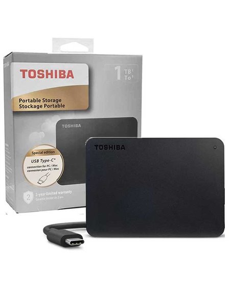 HARD DISK ESTERNO 2,5' 1TB CON PORTA SUPERSPEED USB 3.2 E CAVO TYPE-C A MICRO-B NERO HDTB410EKCAA TOSHIBA - ATTENZIONE...