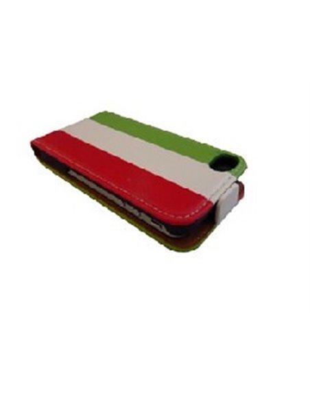 CUSTODIA VERTICALE FLIP PELLE per APPLE IPHONE 4, 4s BANDIERA ITALIA