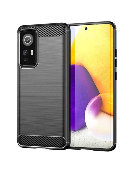 CUSTODIA per XIAOMI 12, 12X - IN GEL TPU SILICONE EFFETTO METALLICO CON INSERTI IN FANTASIA CARBONIO COLORE NERO