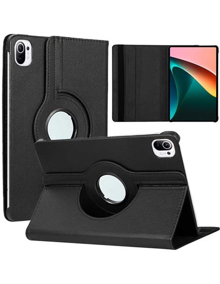 CUSTODIA per XIAOMI PAD 5, PAD 5 PRO (11') - BOOK IN SIMILPELLE GIREVOLE CON STAND E CHIUSURA CON ELASTICO COLORE NERO