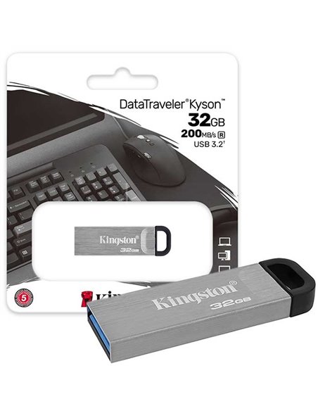 PEN DRIVE 32GB USB 3.2 CON CORPO IN METALLO, VELOCITA' IN LETTURA FINO A 200MB/s E ASOLA DI AGGANCIO DTKN/32GB KINGSTON BLISTER