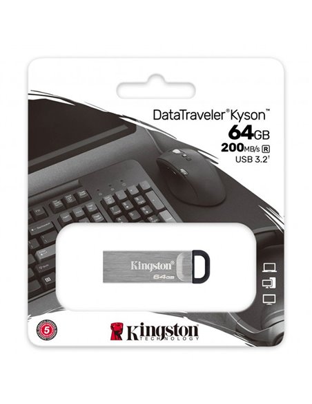 PEN DRIVE 64GB USB 3.2 CON CORPO IN METALLO, VELOCITA' IN LETTURA FINO A 200MB/s E ASOLA DI AGGANCIO DTKN/64GB KINGSTON BLISTER