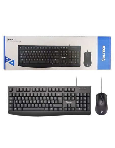 KIT TASTIERA MULTIMEDIALE E MOUSE CON FILO USB 2.0 CON DESIGN ERGONOMICO COLORE NERO KM-821 VULTECH BLISTER