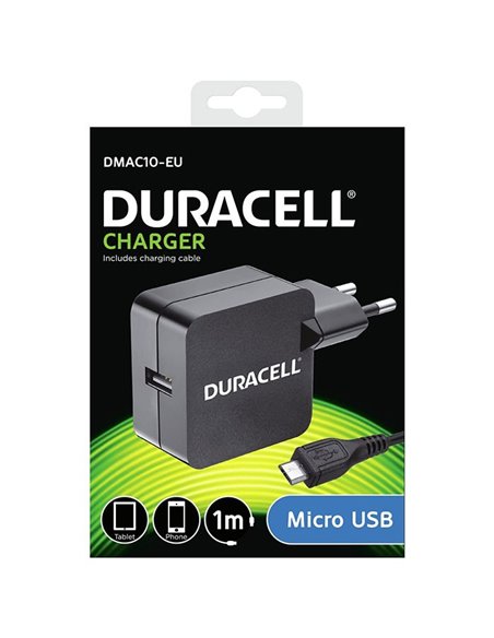 CARICATORE DA RETE 2400mAh CON 1 PORTA USB + CAVO MICRO USB COLORE NERO DURACELL DMAC10-EU BLISTER