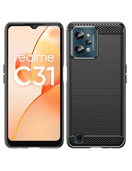 CUSTODIA per REALME C31 IN GEL TPU SILICONE EFFETTO METALLICO CON INSERTI IN FANTASIA CARBONIO COLORE NERO