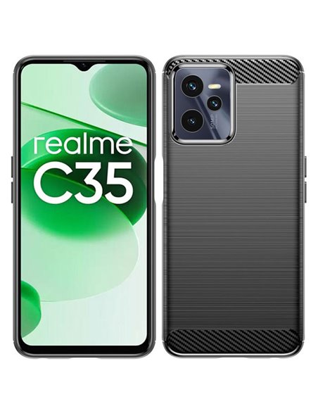 CUSTODIA per REALME C35, NARZO 50A IN GEL TPU SILICONE EFFETTO METALLICO CON INSERTI IN FANTASIA CARBONIO COLORE NERO