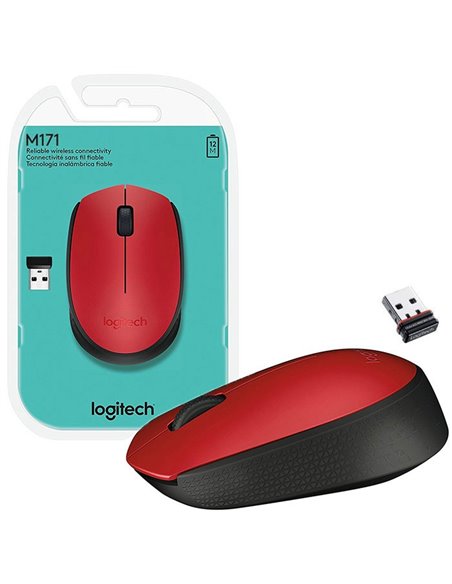 MOUSE OTTICO WIRELESS 2.4GHz USB M171 LOGITECH CON RAGGIO D'AZIONE FINO A 10 METRI 910-004641 COLORE ROSSO E NERO BLISTER