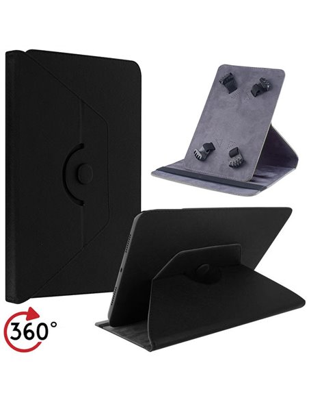 CUSTODIA BOOK UNIVERSALE CON FISSAGGIO ELASTICO E STAND GIREVOLE per TABLET FINO A 10' POLLICI COLORE NERO