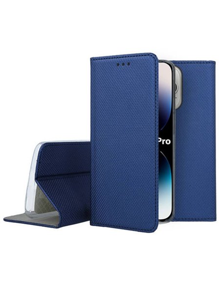 CUSTODIA per APPLE IPHONE 14 PRO (6.1') FLIP ORIZZONTALE con CHIUSURA MAGNETICA INVISIBILE E INTERNO IN TPU COLORE BLU