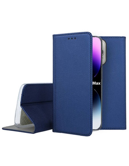 CUSTODIA per APPLE IPHONE 14 PRO MAX (6.7') FLIP ORIZZONTALE con CHIUSURA MAGNETICA INVISIBILE E INTERNO IN TPU COLORE BLU