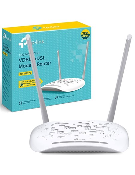 MODEM ROUTER ADSL2 + VDSL2 (FIBRA) WI-FI N 300Mbps CON 4 PORTE LAN 100Mbps E 1 PORTA USB 2.0 TD-W9970 TP-LINK BLISTER