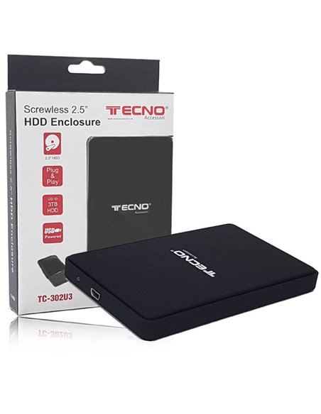 BOX ESTERNO 2.5' HDD SATA USB 3.0 TC-302U3 PER HARD DISK FINO A 3TB COLORE NERO TECNO BLISTER