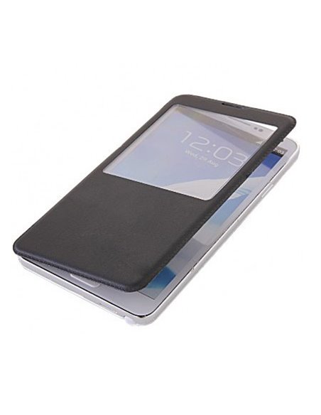 CUSTODIA FLIP ORIZZONTALE per SAMSUNG GALAXY NOTE 3, N9000 CON FINESTRA IDENTIFICATIVO CHIAMANTE COLORE NERO