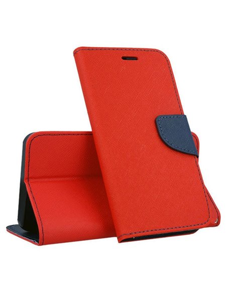 CUSTODIA per APPLE IPHONE 14 PRO (6.1') - FLIP ORIZZONTALE CON INTERNO IN TPU SILICONE, STAND E TASCHE PORTA CARTE COLORE ROSSO