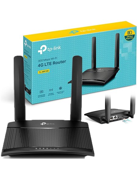 ROUTER 4G LTE WIRELESS 300Mbps CON SLOT PER SIM CARD E VELOCITA' IN DOWNLOAD FINO A 150Mbps COLORE NERO TP-LINK TL-MR100 BLISTER