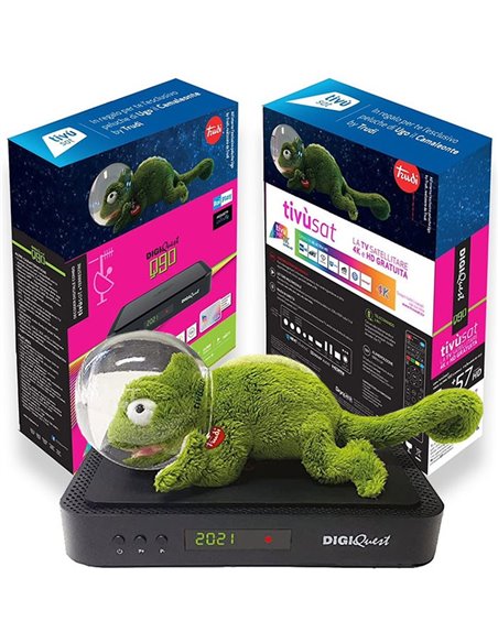 RICEVITORE DIGITALE COMBO Q90 SATELLITARE TIVÃ™SAT DVB/S2 + TERRESTRE DVB/T2 Main 10 CON SMARTCARD E PELUCHE UGO BY TRUDI DIGIQU