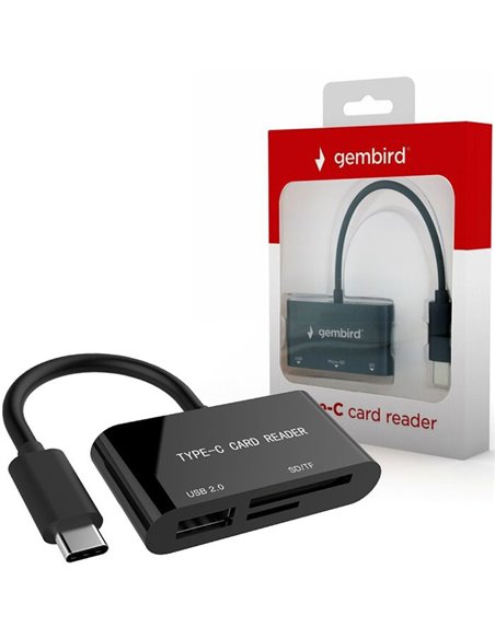 LETTORE DI MEMORIE CON CONNETTORE TYPE-C 3.1 PER SCHEDE SD E MICRO SD CON 1 PORTA USB 2.0 COLORE NERO GEMBIRD BLISTER