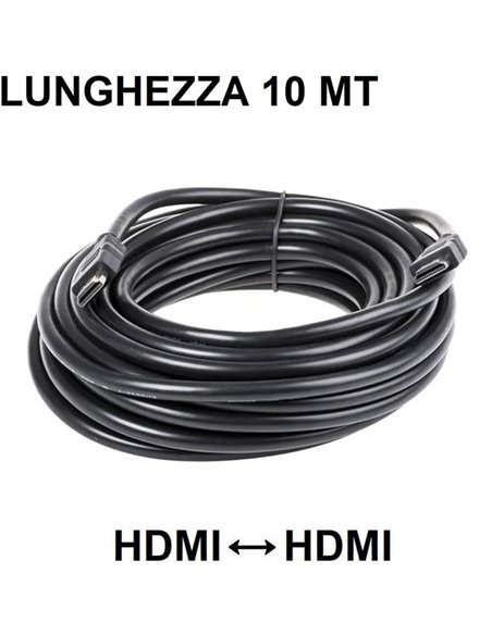 CAVO HDMI MASCHIO / HDMI MASCHIO 19 PIN FULL HD CON CONNETTORI PLACCATI ORO - LUNGHEZZA 10MT COLORE NERO 24.36 TECNO