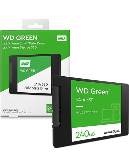 DRIVE A STATO SOLIDO SSD WD GREEN 240GB 2,5' 7mm CON VELOCITA' DI TRASFERIMENTO FINO A 545MB/s WESTERN DIGITAL BLISTER