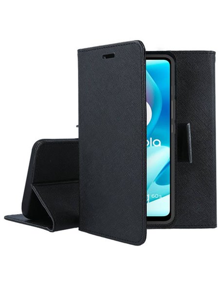 CUSTODIA per MOTOROLA MOTO G60s - FLIP ORIZZONTALE CON INTERNO IN TPU, STAND, PORTA CARTE E CHIUSURA MAGNETICA COLORE NERO