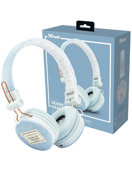 CUFFIE STEREO CON JACK 3,5mm, MICROFONO E PADIGLIONI RIPIEGABILI PER SMARTPHONE E TABLET IN DENIM BLU CHIARO TRUST