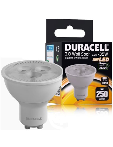 LAMPADINA A LED S11LEDDU ATTACCO GU10, POTENZA 3.8W, 3000Â° K, DURATA 25.000 ORE, 250LM, CLASSE ENERGETICA A+ DURACELL BLISTER