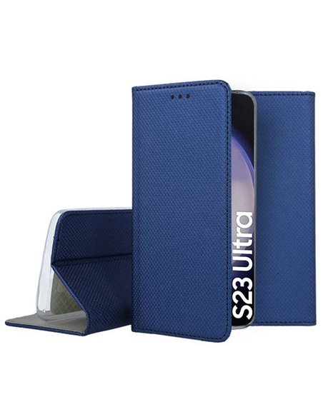 CUSTODIA per SAMSUNG GALAXY S23 ULTRA (SM-G918) - FLIP ORIZZONTALE CON CHIUSURA MAGNETICA INVISIBILE ED INTERNO IN TPU BLU