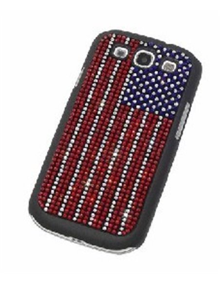 CUSTODIA RIGIDA CON STRASS per SAMSUNG I9300 Galaxy S3, I9300i Galaxy S3 Neo BANDIERA USA