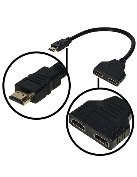 ADATTATORE SDOPPIATORE HDMI SPLITTER CON UN INGRESSO MASCHIO E DUE USCITE FEMMINA LUNGHEZZA 20 CM COLORE NERO LKADAT01 LINK