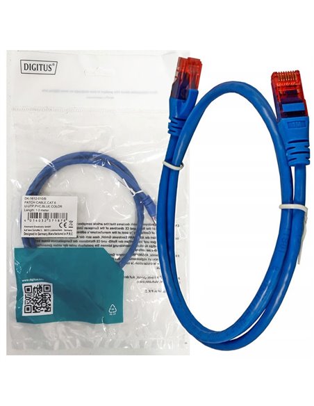 CAVO DI RETE PATCH CAT6 - LUNGHEZZA 1 MT - U/UTP IN RAME CONNETTORI RJ-45 COLORE BLU DK-1612-010/B DIGITUS