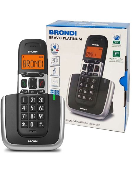 CORDLESS SENIOR CON GRANDI TASTI, VIVAVOCE, AUDIO AMPLIFICATO E ALTO VOLUME DEGLI SQUILLI COLORE NERO BRONDI PLATINUM