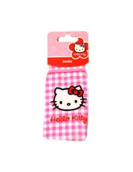 CALZINO IN COTONE COLORE ROSA E BIANCO A QUADRETTI CON LOGO VISO HELLO KITTY