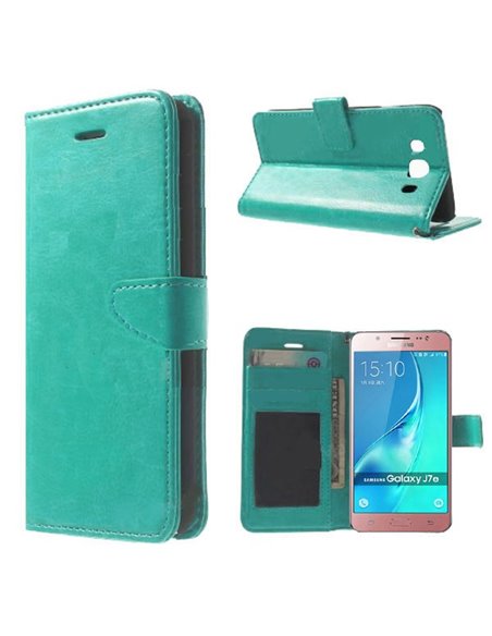 CUSTODIA FLIP ORIZZONTALE SIMILPELLE per SAMSUNG GALAXY J7 (2016) CON CHIUSURA MAGNETICA E INTERNO IN TPU TURCHESE